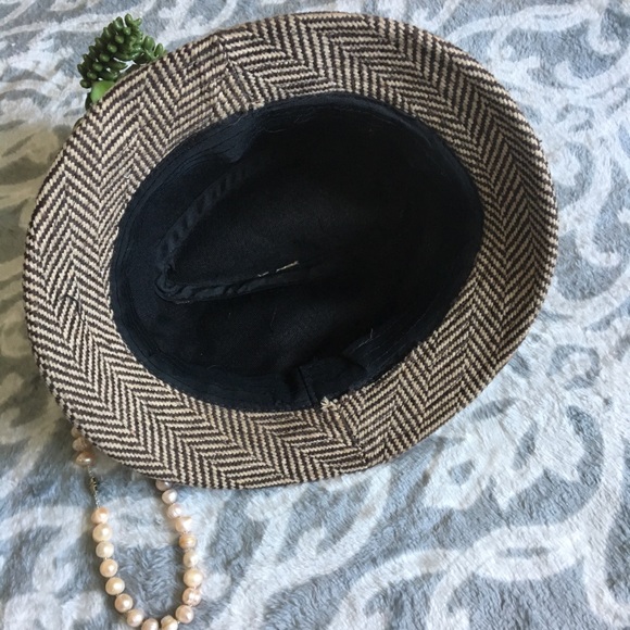 Unisex tweed brown tan plaid flannel fedora - Picture 7 of 7